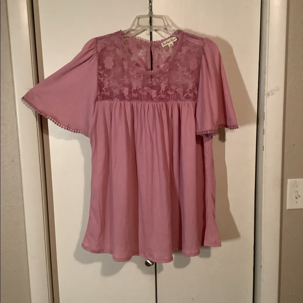 Ladies Rose Pink Lace Yoked Blouse NWOT